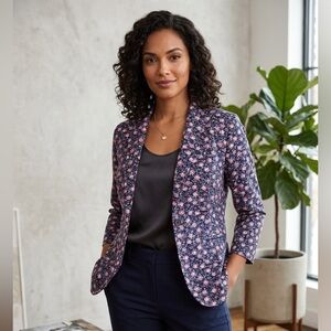 LC Lauren Conrad Navy Blazer with Pink Floral Patterning